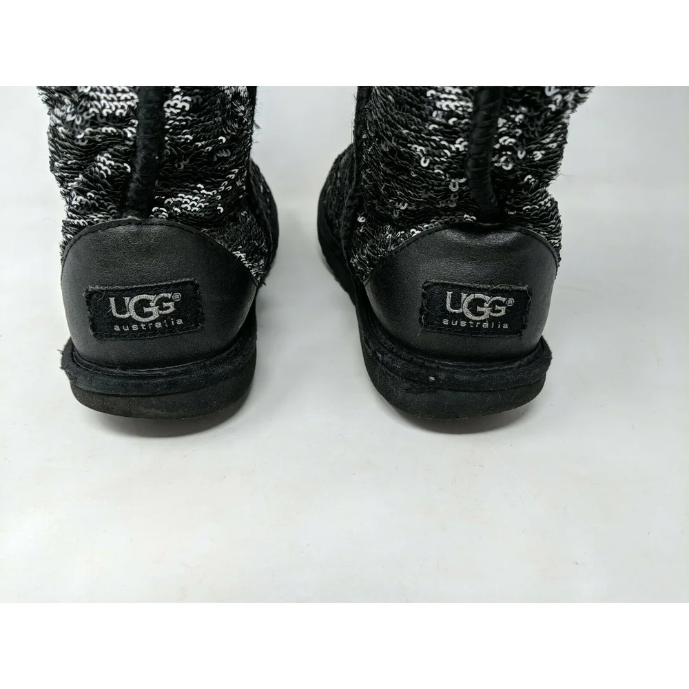 UGG Australia Womens Size 6‎ Silver Sequin Sparkle Boots Faux Sherpa Fur 1002765